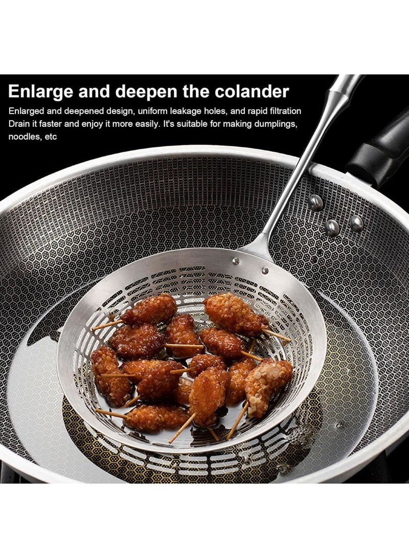 SYOSI مصفاة عنكبوت من الفولاذ المقاوم للصدأ، ملعقة سلكية للقلي والطهي، ملعقة مكرونة شبكية دقيقة متينة بمقبض طويل، أداة مطبخ مقاومة للحرارة للنودلز والقلي العميق، فضي، صغير - Image 4