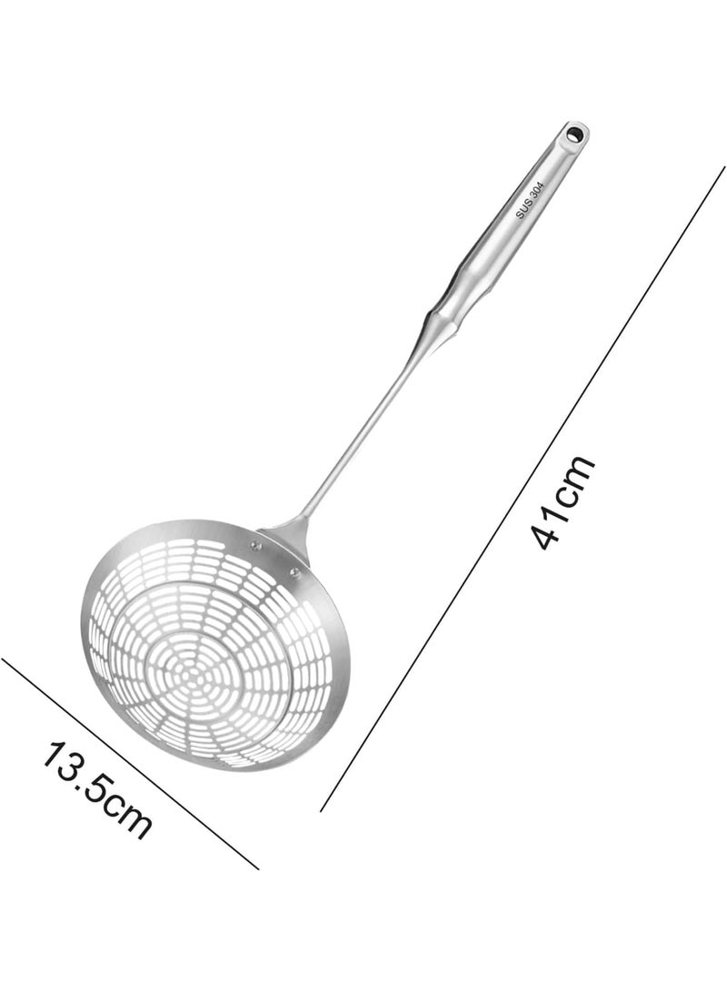 SYOSI مصفاة عنكبوت من الفولاذ المقاوم للصدأ، ملعقة سلكية للقلي والطهي، ملعقة مكرونة شبكية دقيقة متينة بمقبض طويل، أداة مطبخ مقاومة للحرارة للنودلز والقلي العميق، فضي، صغير - Image 2