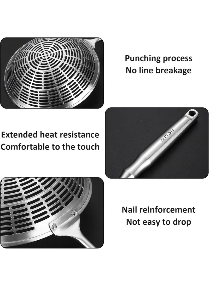 SYOSI مصفاة عنكبوت من الفولاذ المقاوم للصدأ، ملعقة سلكية للقلي والطهي، ملعقة مكرونة شبكية دقيقة متينة بمقبض طويل، أداة مطبخ مقاومة للحرارة للنودلز والقلي العميق، فضي، صغير - Image 3