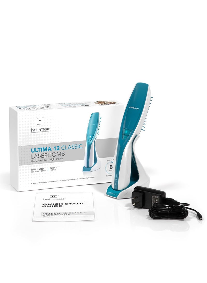 HairMax Ultima 12 Classic LaserComb (FDA Cleared) Hair Growth Device. Stimulates Hair Growth, Reverses Thinning, Regrows Denser, Fuller Hair. Targeted Hair Loss Treatment or Full Scalp Coverage - Image 1