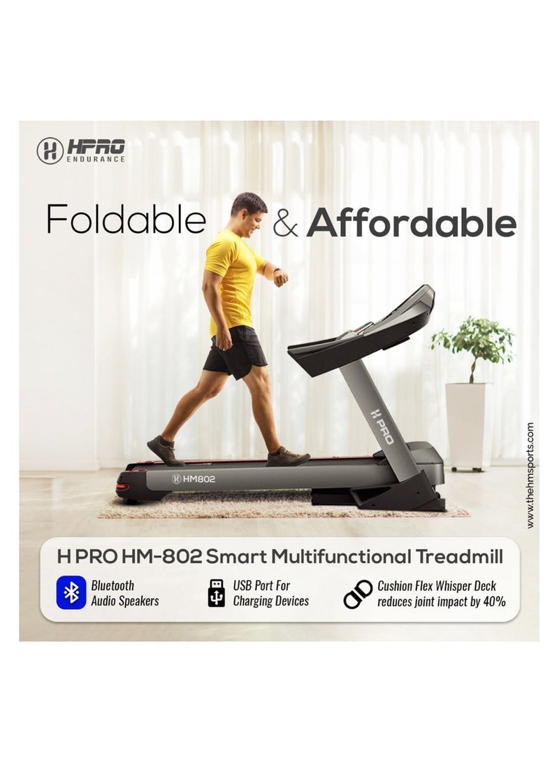 H Pro HM802 Folding Motorized Treadmill With 7.0 HP Peak AC Motor |1 to 20 Kmh Speed| 160 Kg Capacity, 18 Level Power Incline and LED Display Black - Image 4