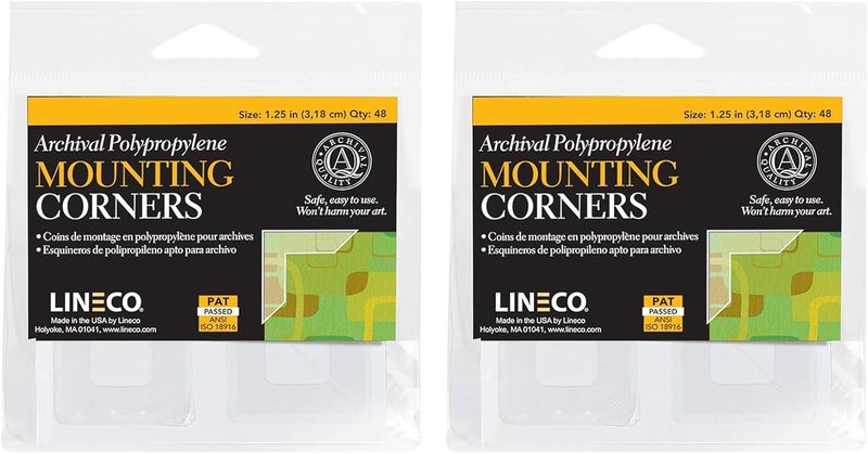 Lineco , Self-Adhesive Polypropylene Mounting Photo Corners, 1.25" Full View, Pressure Sensitive, Non-Yellowing Acrylic Adhesive (Pack of 48) 2 Packs - Image 1
