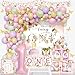 Hombae Fairy First Birthday Decorations Floral Enchanted Themed 1st Birthday Party Supplies Our Little Fairy is Turning One Backdrop Balloon Banner Cake Topper Box Crown Poster for One Year Old Girl - Image 3