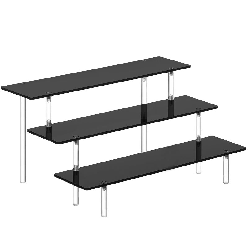 HENABLE 3 Tier Perfume Organizer Stand, Black Acrylic Risers Display Stands, Cologne Shelf Dessert Display for Party, Figure Stand Funko POP Shelves, Collection Cosmetic, Cupcake Stand Holder - Image 1