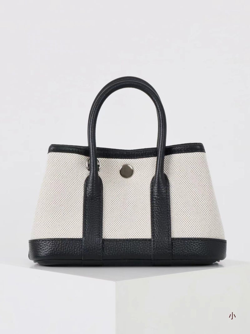 2025 Trendy New Top Layer Cowhide Contrast Canvas Portable Garden Bag High-End Western Style Shoulder Bag Casual Slant - Image 2