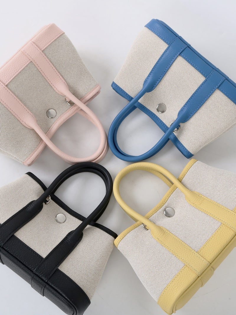 2025 Trendy New Top Layer Cowhide Contrast Canvas Portable Garden Bag High-End Western Style Shoulder Bag Casual Slant - Image 5