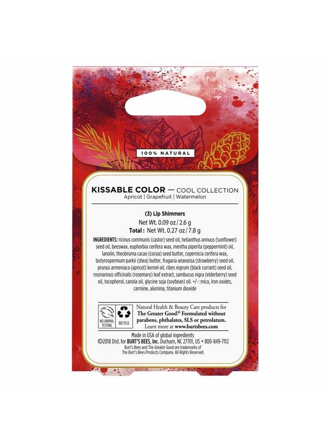 Burt's Bees Kissable Color Holiday Gift Set, 3 Lip Shimmers in Gift Box - Cool Collection in Watermelon, Apricot and Grapefruit - Image 2