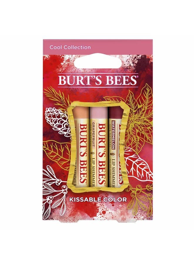 Burt's Bees Kissable Color Holiday Gift Set, 3 Lip Shimmers in Gift Box - Cool Collection in Watermelon, Apricot and Grapefruit - Image 1