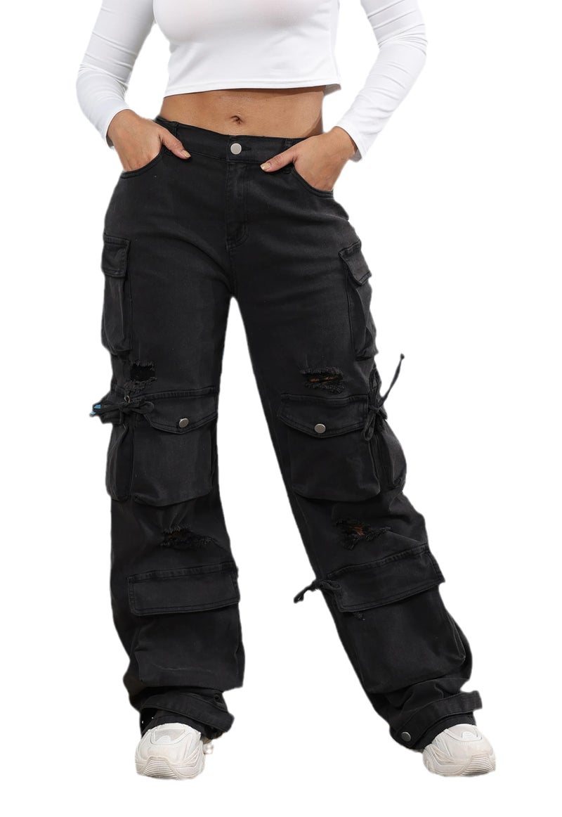 Ryehack Womenâ€™s Baggy Jeans Y2k Cargo Jeans Casual High Waist Baggy Denim Cargo Pants with Pockets Streetwear - Image 1