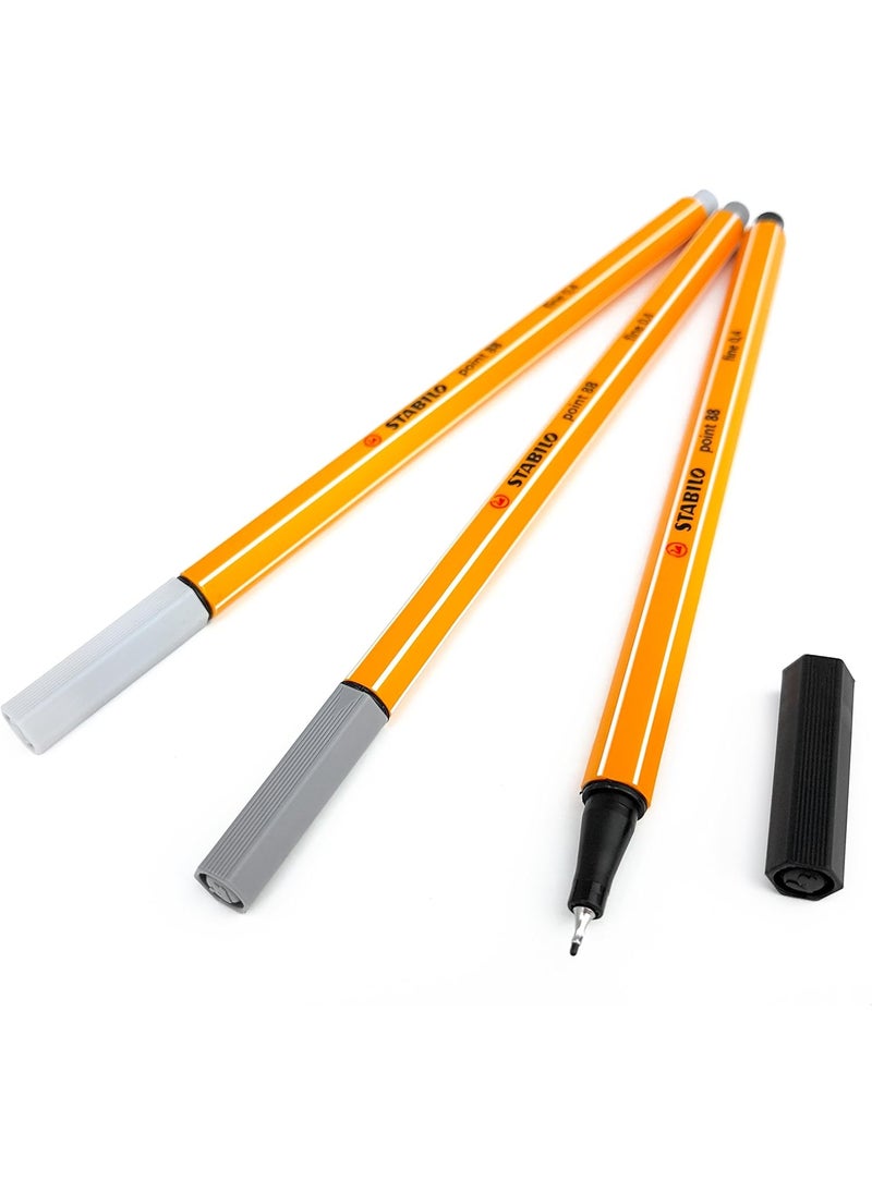 STABILO STABILO Point 88 Fineliners  Assorted Set of 3 Colours  Monochrome Tones  - Image 1