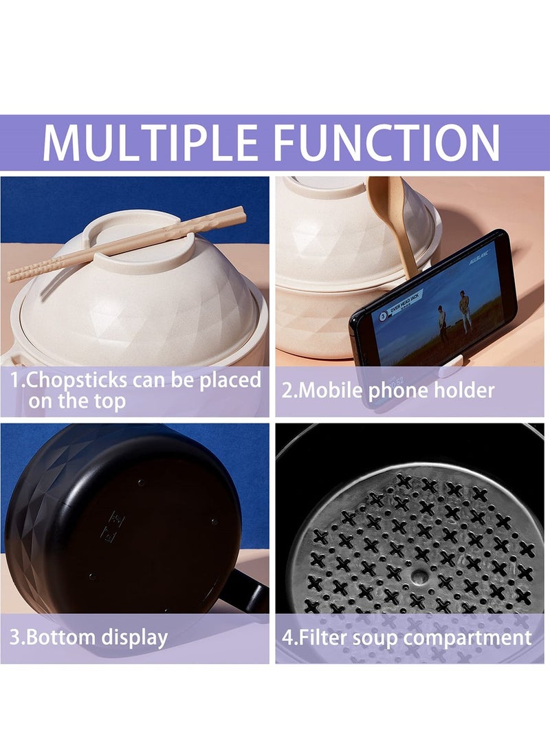 SYOSI Ramen bowl, 2 Sets Microwave Ramen Cooker Bowl, Ramen Noodle Cooker with Spoon Chopsticks Fork, College Dorm Room Apartment Essentials for Girls and Boys (Black, Beige) - Image 5