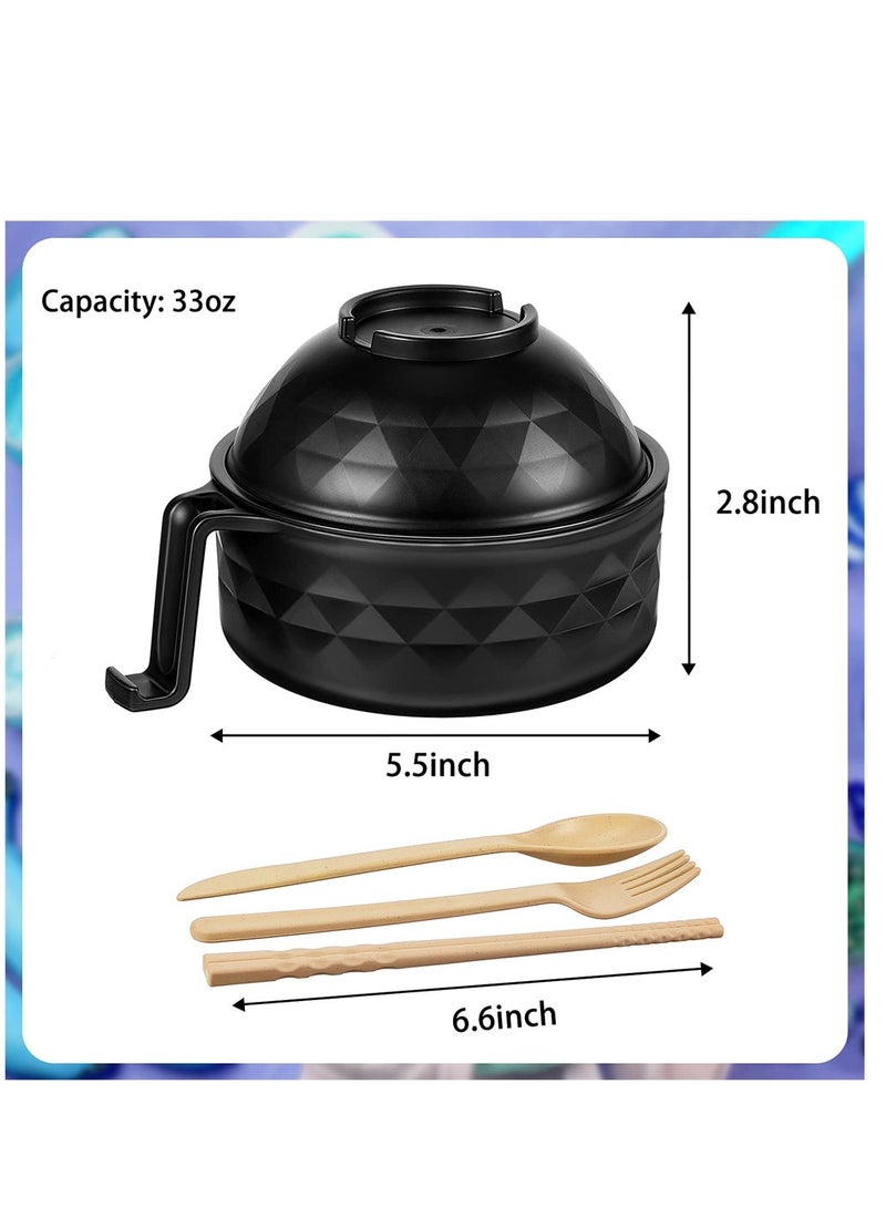 SYOSI Ramen bowl, 2 Sets Microwave Ramen Cooker Bowl, Ramen Noodle Cooker with Spoon Chopsticks Fork, College Dorm Room Apartment Essentials for Girls and Boys (Black, Beige) - Image 2