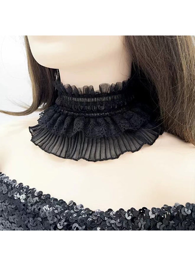 KANGLI 2PCS Black Lace Wrist Sleeves Set， Short Fingerless Glove And Choker， Hollow Out Sheer Floral Pattern Wedding Dress Accessories - Image 3