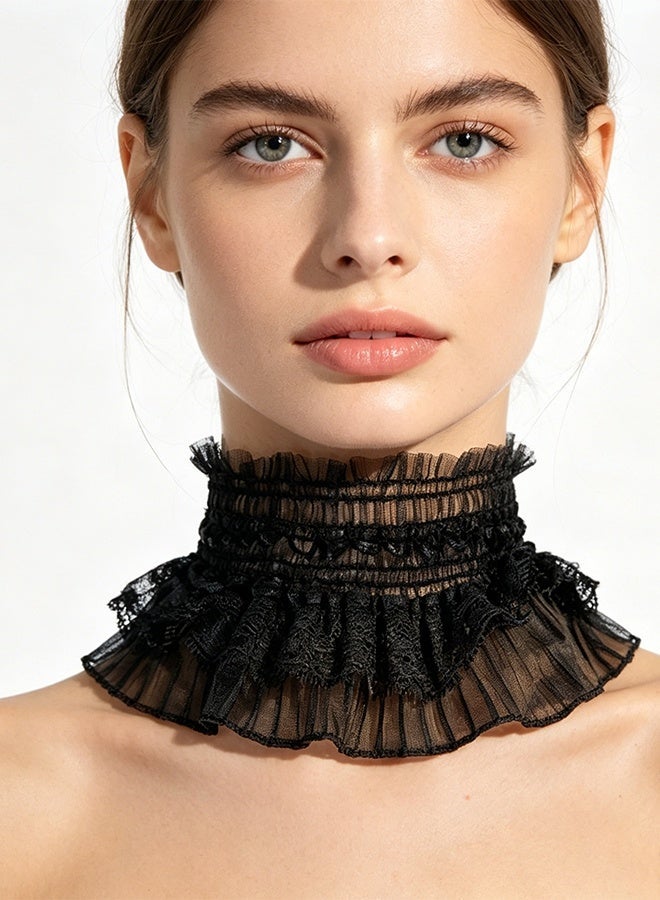 KANGLI 2PCS Black Lace Wrist Sleeves Set， Short Fingerless Glove And Choker， Hollow Out Sheer Floral Pattern Wedding Dress Accessories - Image 2