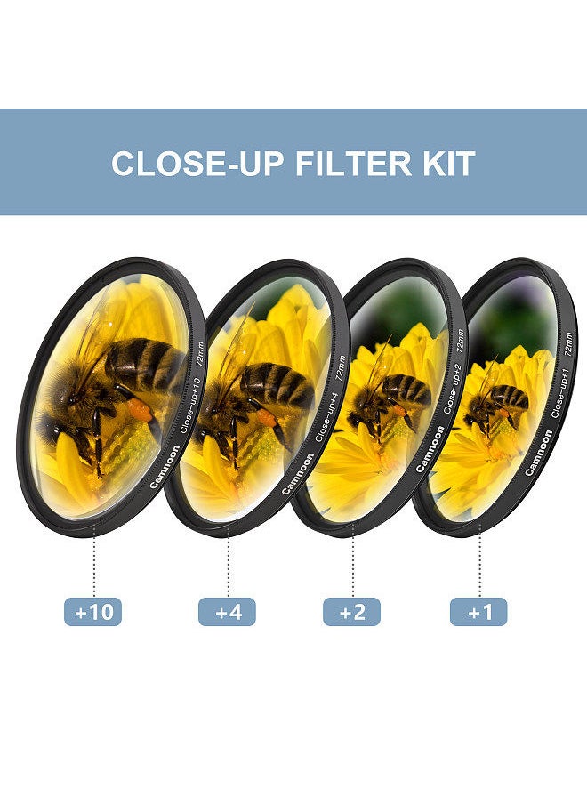 Generic - 72mm Close-up Filter Kit 4pcs(+1,+2,+4,+10) Macro Filters Close-up Lens Filter Set with Filter Pouch Cleaning Cloth Replacement for Canon Nikon Sony Pentax Olympus Fuji DSLR Camera - Image 1