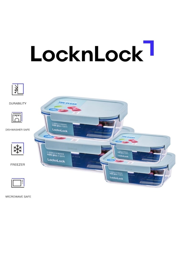 LocknLock LocknLock The Clear Glass Rectangular Mint Pack – 160ml, 380ml, 630ml & 1L  - Image 1