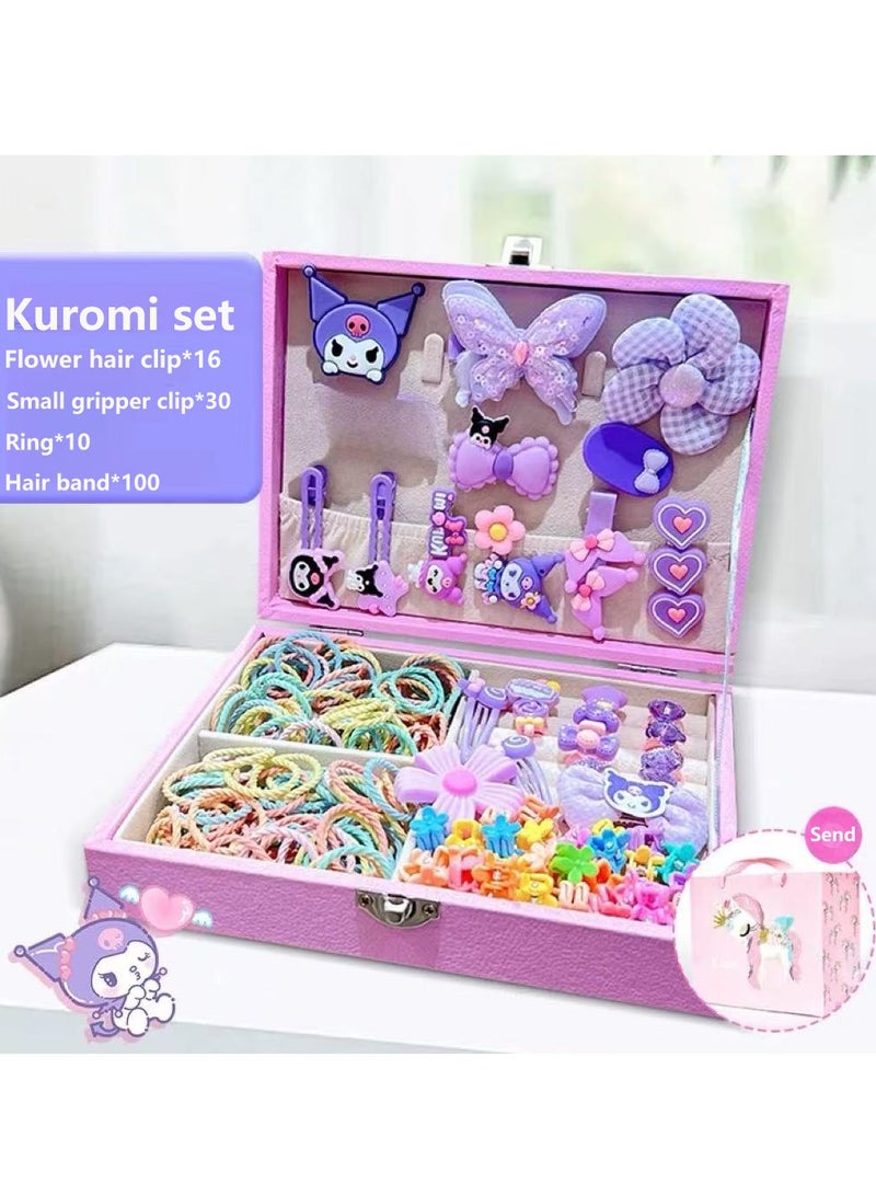 Little Girls Hair Accessories Set with Gift Box Cute Hairpin Jewelry Storage Case with Rings, Hair Ties, Hair Clips, Hair Elastic Bands, Cute Hairpin Jewelry Organizer Birthday Gift for Girls - Image 1