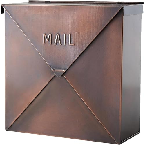 NACH Mailboxes for Outside Wall Mount, 12 x 12 x 4.8 inch Antique Copper Mail Boxes for House Outside, Waterproof Mailboxes for Outside - Chicago Style Mail Box - Image 1