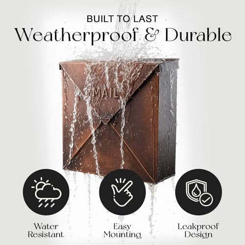 NACH Mailboxes for Outside Wall Mount, 12 x 12 x 4.8 inch Antique Copper Mail Boxes for House Outside, Waterproof Mailboxes for Outside - Chicago Style Mail Box - Image 3