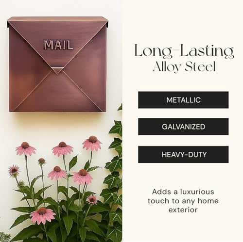 NACH Mailboxes for Outside Wall Mount, 12 x 12 x 4.8 inch Antique Copper Mail Boxes for House Outside, Waterproof Mailboxes for Outside - Chicago Style Mail Box - Image 4