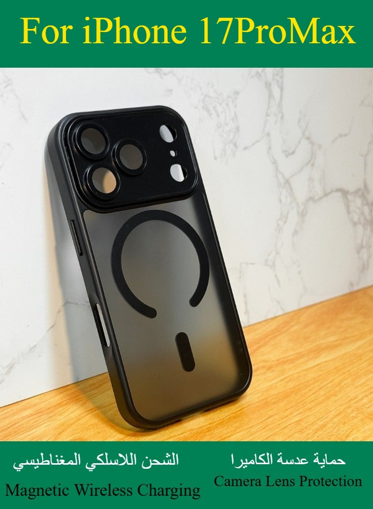 Dili Apple Black Case iPhone17 Pro Max Magnetic Wireless Charging Phone Case Matte Translucent Hard Acrylic Back Shockproof Armor Camera Lens Protection Cover - Image 1