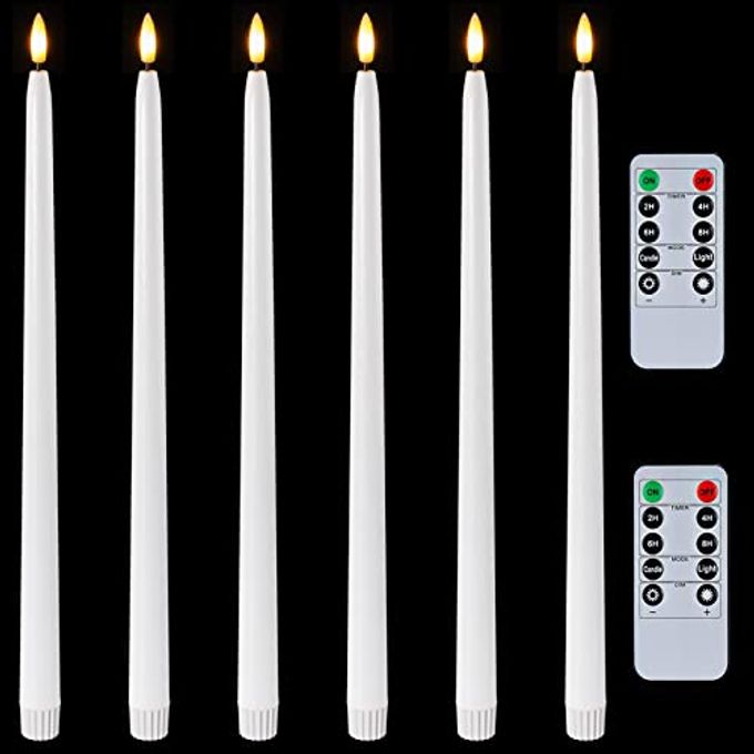 Homemory 15 inches Real Wax Flameless Taper Candles with Remote Timer, 6 Pcs White LED Taper Candles Battery Operated with 3D Flickering Flame, Window Candle Led Candlesticks for Dinners Home Decor - Image 1