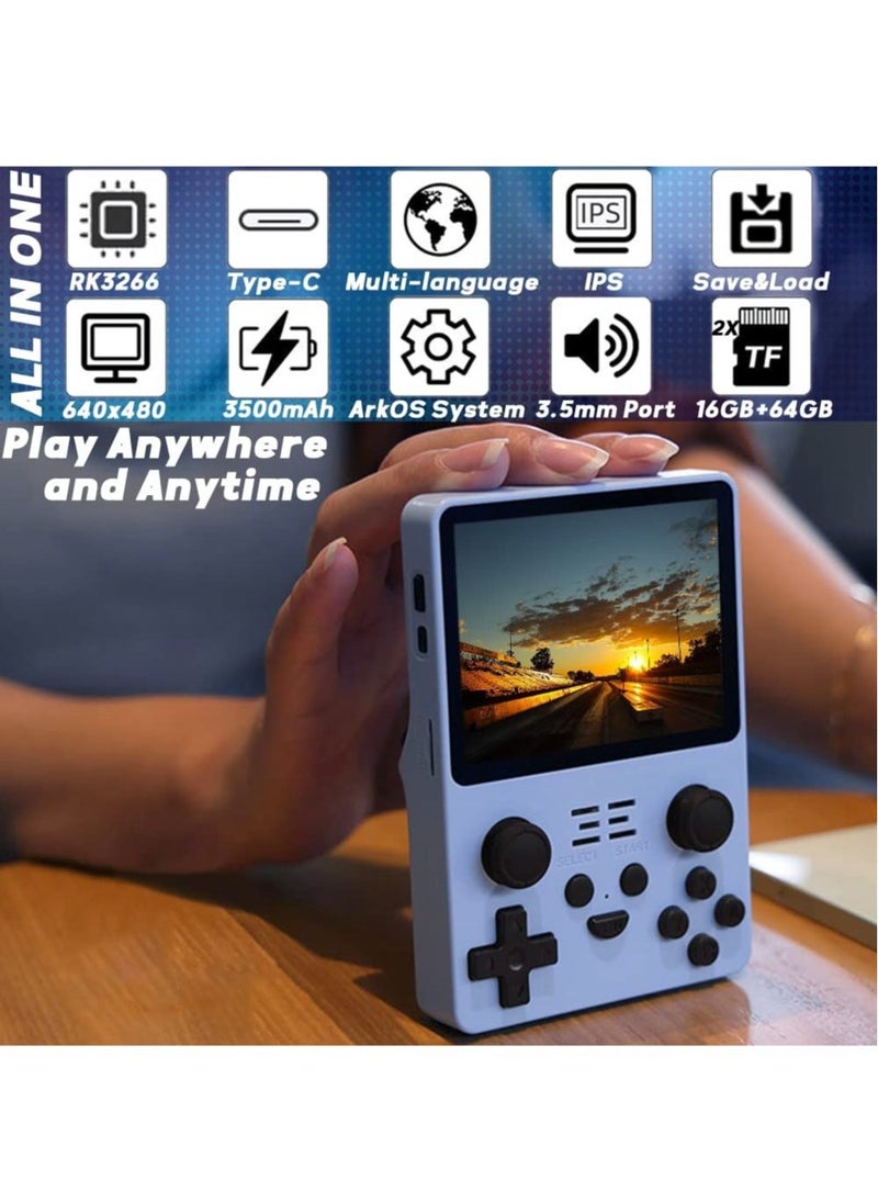 Generic - RGB20S Handheld Game Console with Retro Open Source System, Preloaded 15000+ Games, RK3326 3.5-Inch 4:3 IPS Screen for Children's Gifts (Blue) - Image 1