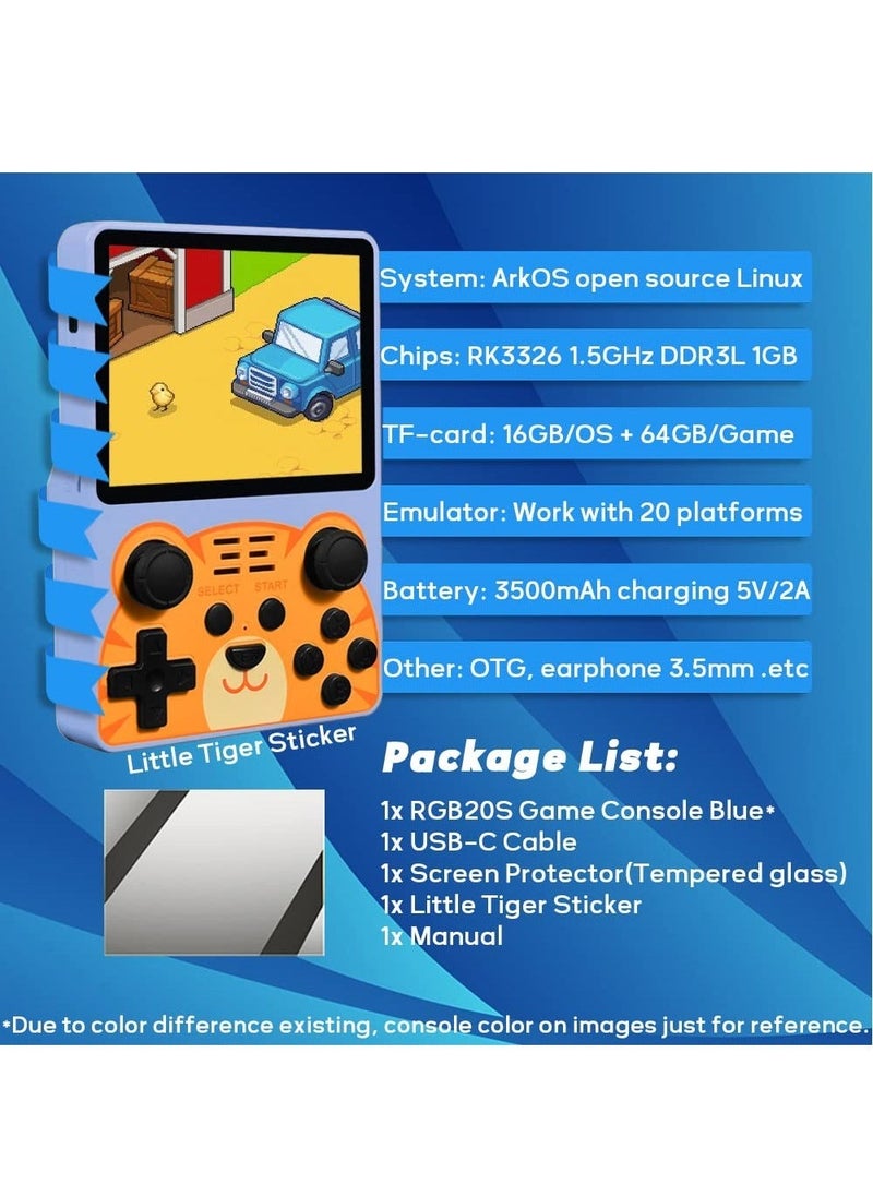 Generic - RGB20S Handheld Game Console with Retro Open Source System, Preloaded 15000+ Games, RK3326 3.5-Inch 4:3 IPS Screen for Children's Gifts (Blue) - Image 1