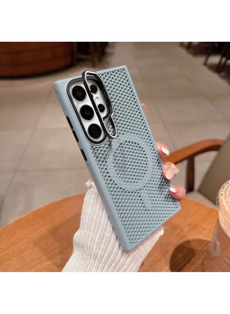 جراب مغناطيسي لهاتف سامسونج S25 ألترا مع حامل عدسة، مقاوم للصدمات، مزود بخاصية التبريد المغناطيسي، مقاوم للتآكل، مقاوم للسقوط، مقاوم لبصمات الأصابع، متوافق مع تصميم خلية النحل، ملمس ناعم، تصميم مانع للانزلاق، مناسب لهاتف S25 ألترا، تثبيت مغناطيسي، حماية للعدسة، دعم للتبريد، وملمس مانع للانزلاق. - Image 4