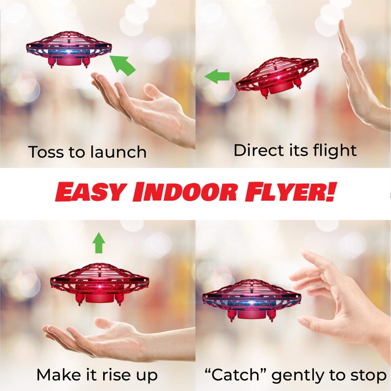 Force1 Scoot Hand Operated Drone for Kids or Adults - Hands Free Motion Sensor Mini Drones, Easy LED Indoor Rechargeable UFO Toy Flying Orb Ball Drone Toys for Boys and Girls (Red) - Image 5