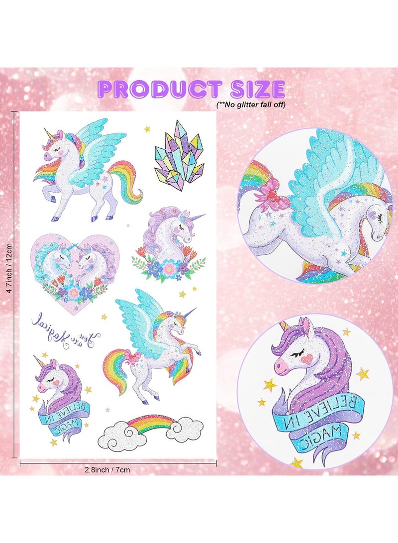 10 sheets Glitter Unicorn Temporary Tattoos Waterproof Glitter Tattoo Stickers Kit Rainbow Princess Unicorn Theme Party Birthday Supplies - Image 2