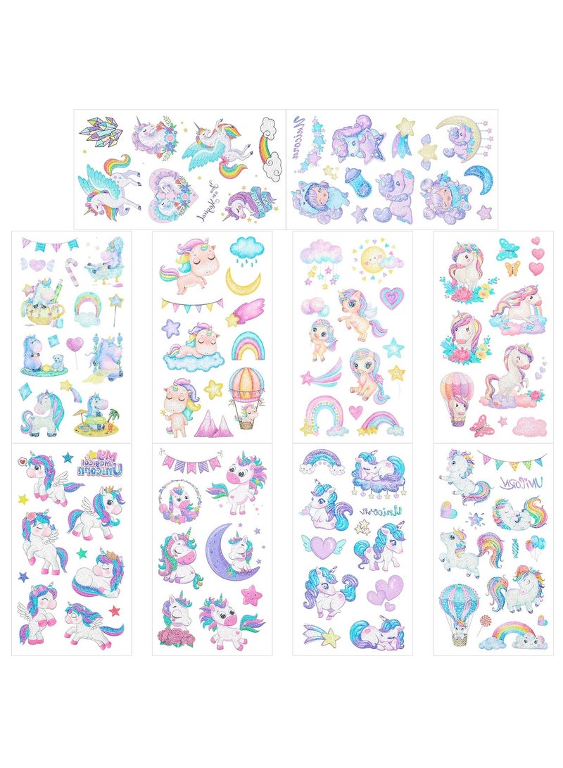 10 sheets Glitter Unicorn Temporary Tattoos Waterproof Glitter Tattoo Stickers Kit Rainbow Princess Unicorn Theme Party Birthday Supplies - Image 3