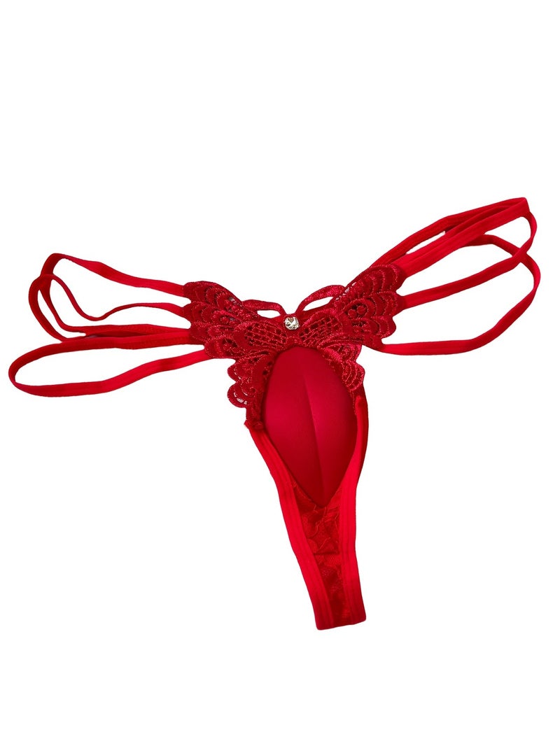 سراويل رجالية على شكل فراشة من نوع G-String، لون سادة مع دانتيل، خصر قابل للتعديل 27.5-31.5 بوصة، مقاسات M-L-XL - Image 3