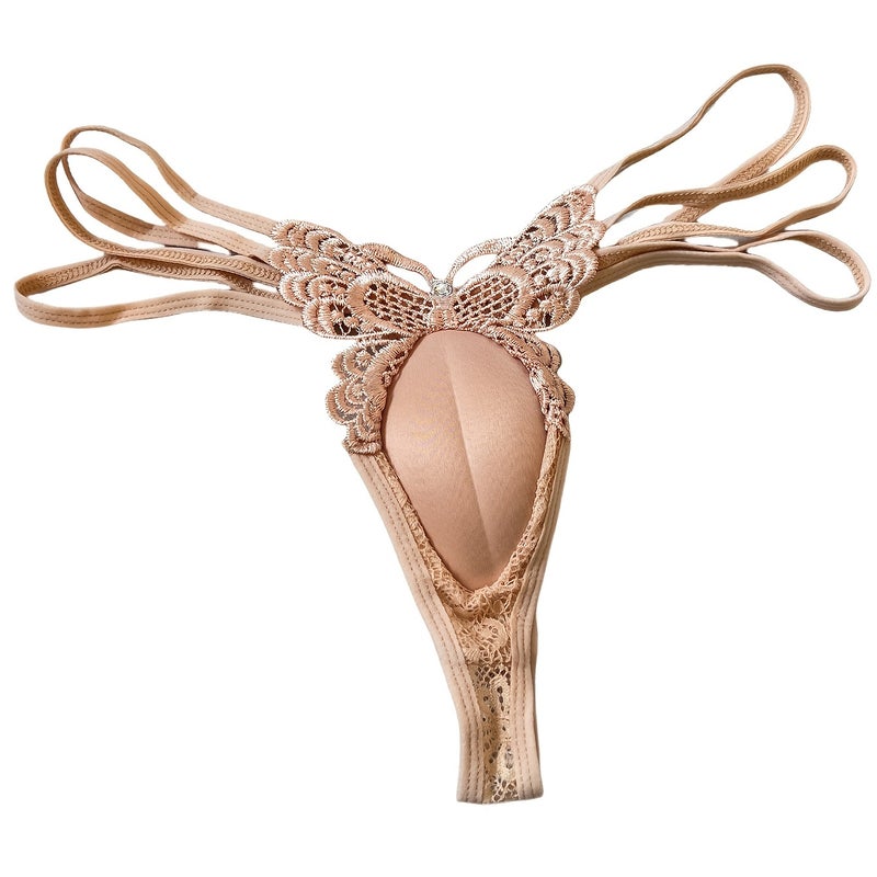 سراويل رجالية على شكل فراشة من نوع G-String، لون سادة مع دانتيل، خصر قابل للتعديل 27.5-31.5 بوصة، مقاسات M-L-XL - Image 1