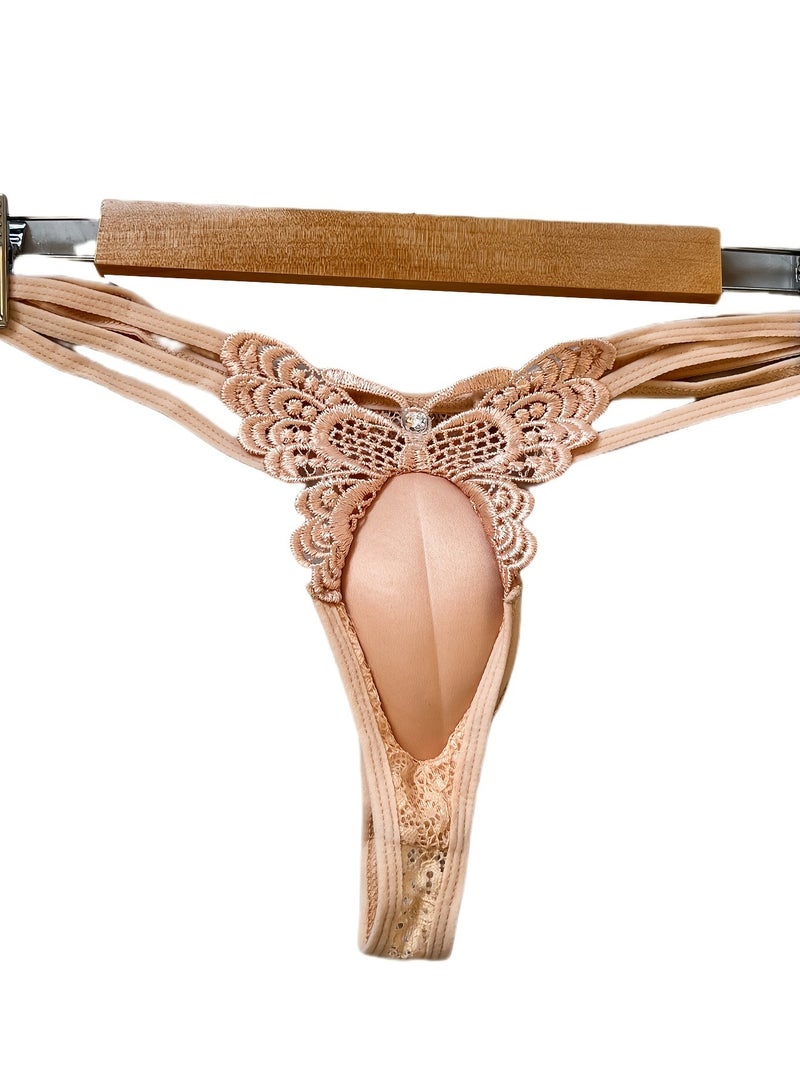 سراويل رجالية على شكل فراشة من نوع G-String، لون سادة مع دانتيل، خصر قابل للتعديل 27.5-31.5 بوصة، مقاسات M-L-XL - Image 2