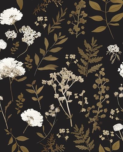 Laatse Dark Floral Wallpaper Peel and Stick Boho Wallpaper 17.5in x 118in Vintage Leaf Contact Paper Vinyl Waterproof Self Adhesive Leaf Botanical Wall Paper for Bedroom Walls Kitchen Cabinet - Image 1