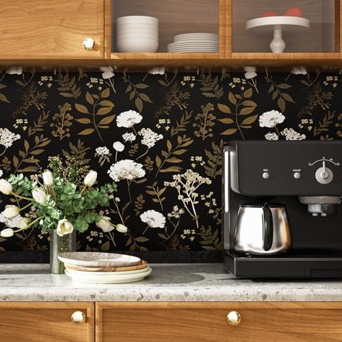 Laatse Dark Floral Wallpaper Peel and Stick Boho Wallpaper 17.5in x 118in Vintage Leaf Contact Paper Vinyl Waterproof Self Adhesive Leaf Botanical Wall Paper for Bedroom Walls Kitchen Cabinet - Image 2