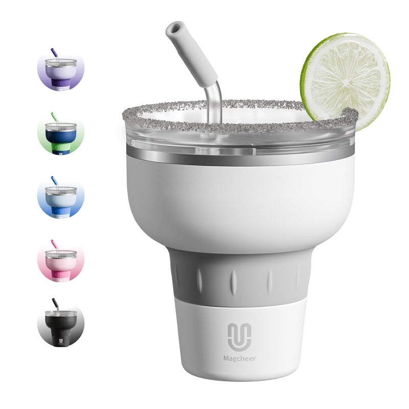 magcheer 16 oz Cocktail Tumbler with Lid and Straw - Stainless Steel Insulated Margarita Tumbler - 320Â° Sippable Stemless Wine Cup for Party | White - Image 1