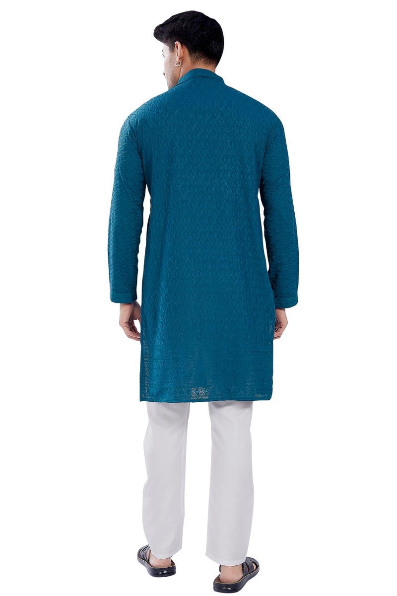 DIVISIVE Men's Thread Embroidered Cotton Blend Only Slim Fit Kurta (DKRT722_XXL_Turquoise) - Image 4