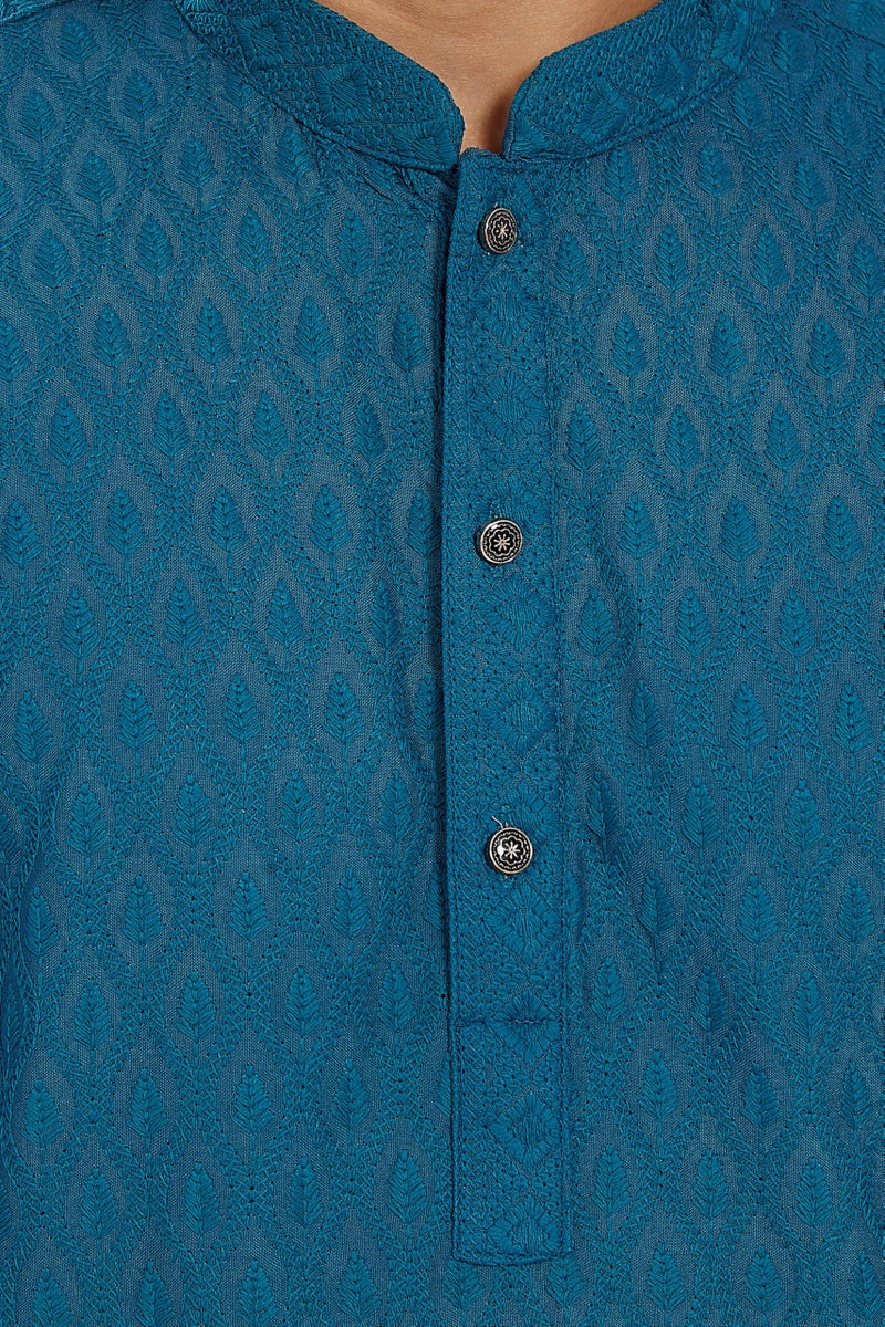 DIVISIVE Men's Thread Embroidered Cotton Blend Only Slim Fit Kurta (DKRT722_XXL_Turquoise) - Image 5