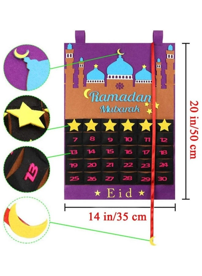 Topleo Felt Ramadan Advent Calendar, Eid Calendar Countdown Calendar Eid Mubarak Hanging Felt for Kids Eid Gifts Home Wall Hanging Ramadan Decorations Ornaments with 30 Reusable Stars  - Image 5