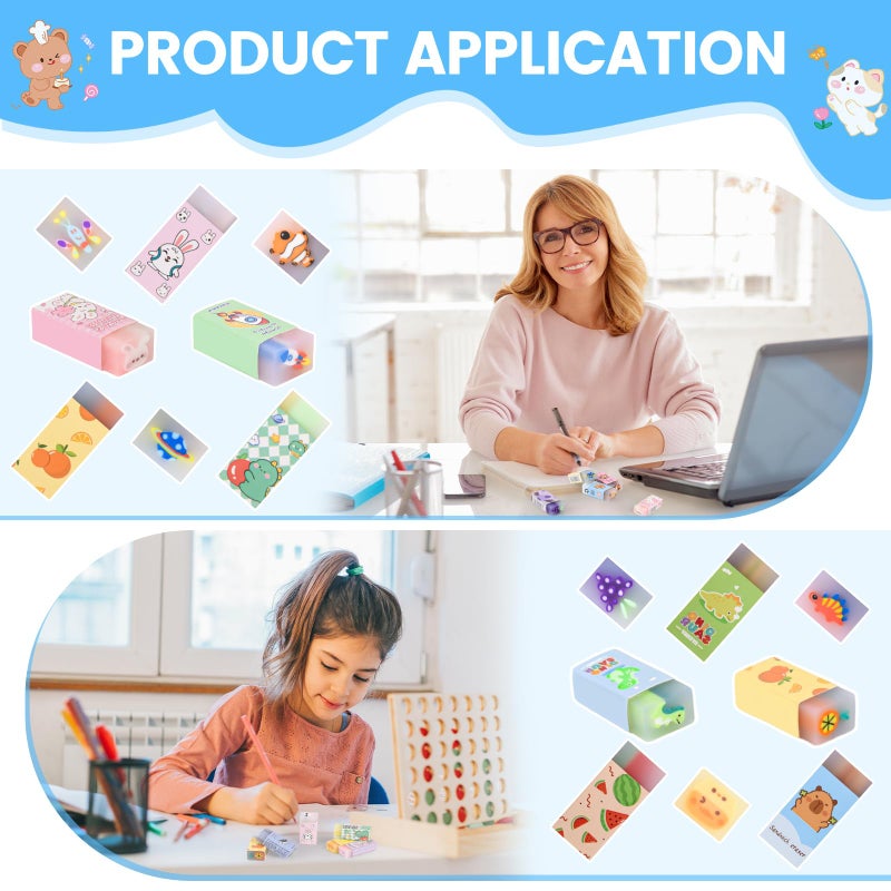 LiYiQ 100-Piece Kawaii Cute Animal Pencil Eraser for Kids, Back to School Supplies, Non-Toxic Rubber, Rectangular - Image 4