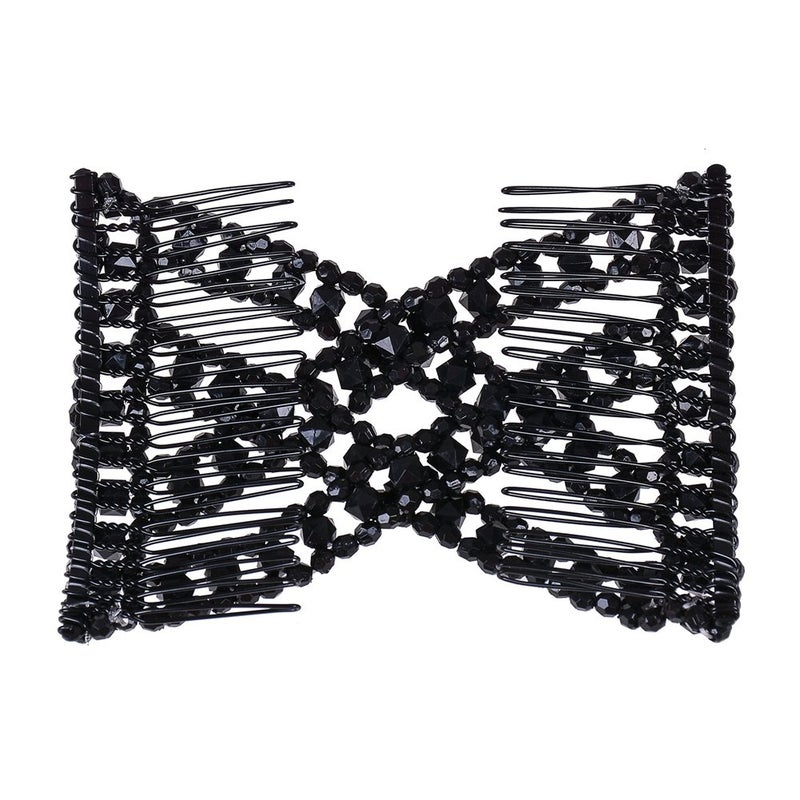 Lovef Easy Magic Hair Beauty Decoration Comb Pearl Stretchy Beaded Hairpin Bow Double Combs Lady in Assorted Color (Black) - Image 3