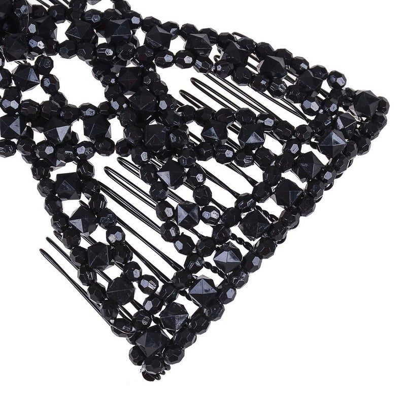 Lovef Easy Magic Hair Beauty Decoration Comb Pearl Stretchy Beaded Hairpin Bow Double Combs Lady in Assorted Color (Black) - Image 5