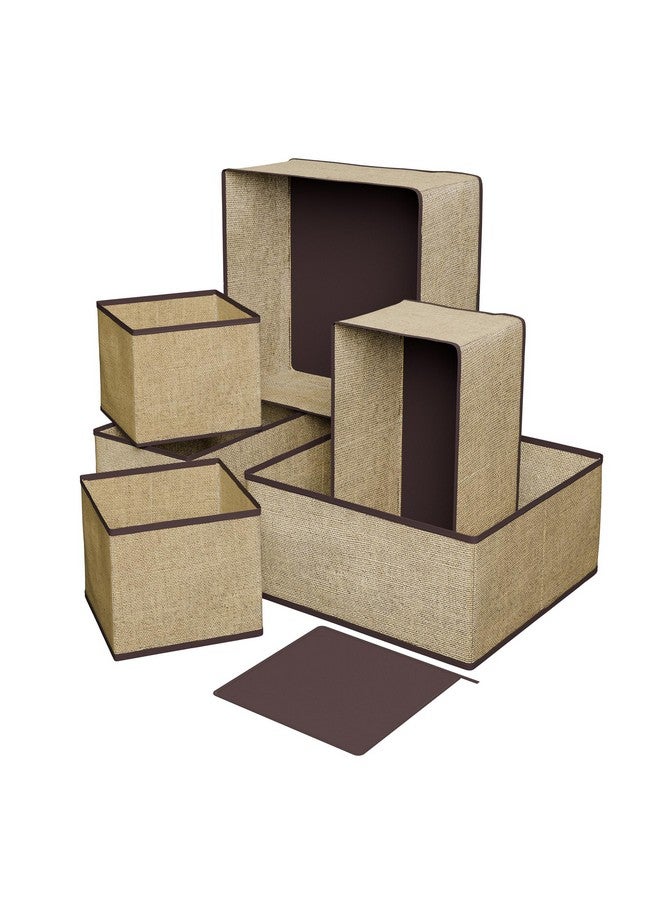 Kuber Industries (6 Pieces) Foldable Drawer Organizer (Jute Fabric) Wardrobe Organizer for Clothes | Storage Box for Socks, Bra, Tie, and Scarfs | Stationary & Cabinet Organizer | Brown - Image 1