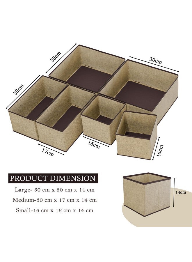 Kuber Industries (6 Pieces) Foldable Drawer Organizer (Jute Fabric) Wardrobe Organizer for Clothes | Storage Box for Socks, Bra, Tie, and Scarfs | Stationary & Cabinet Organizer | Brown - Image 3