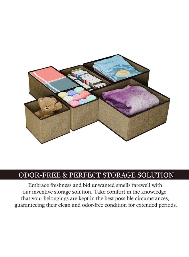 Kuber Industries (6 Pieces) Foldable Drawer Organizer (Jute Fabric) Wardrobe Organizer for Clothes | Storage Box for Socks, Bra, Tie, and Scarfs | Stationary & Cabinet Organizer | Brown - Image 2