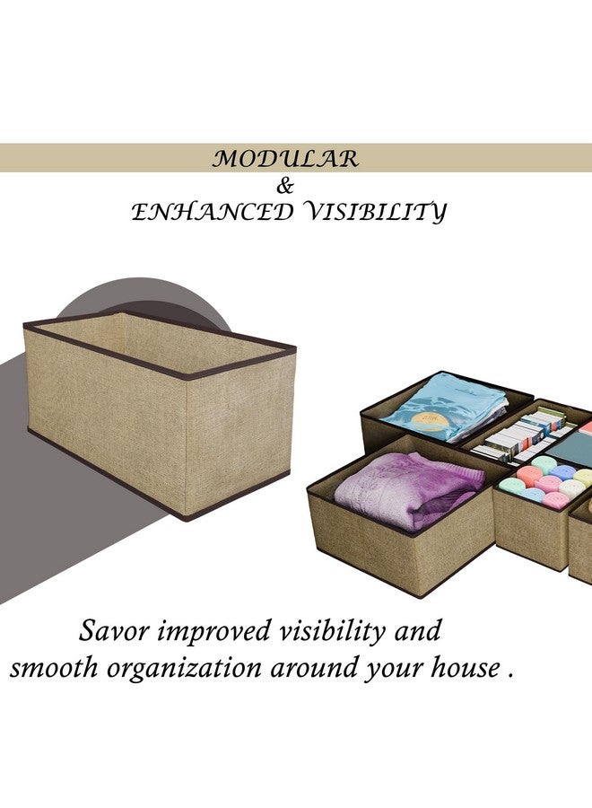 Kuber Industries (6 Pieces) Foldable Drawer Organizer (Jute Fabric) Wardrobe Organizer for Clothes | Storage Box for Socks, Bra, Tie, and Scarfs | Stationary & Cabinet Organizer | Brown - Image 5