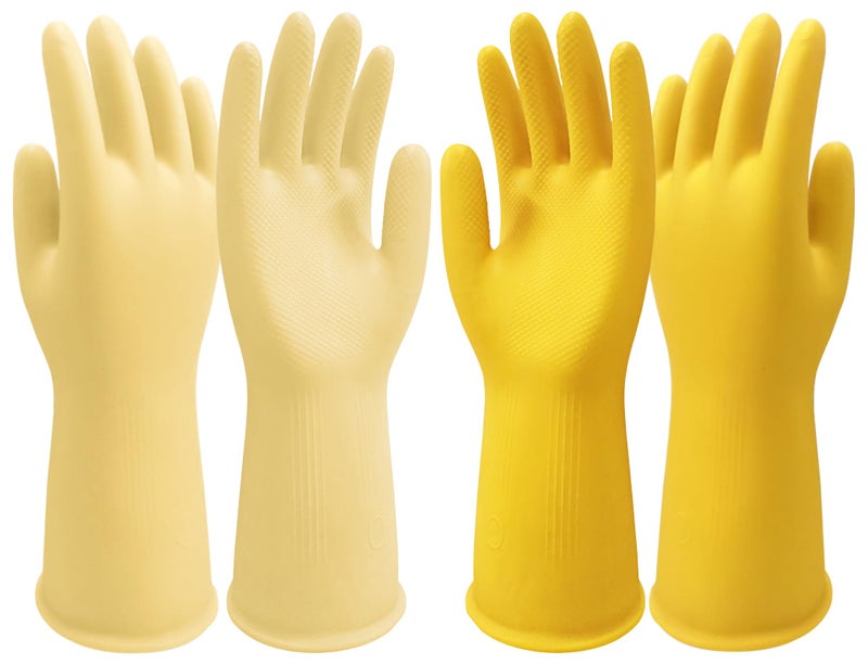 Disfore Rubber CleaningDishwashing Gloves KitchenDish Thicken Kitchen Gloves for Washing DishesReusable Rubber Glove for Dishwashing2 Pairs Yellow Beige Medium
