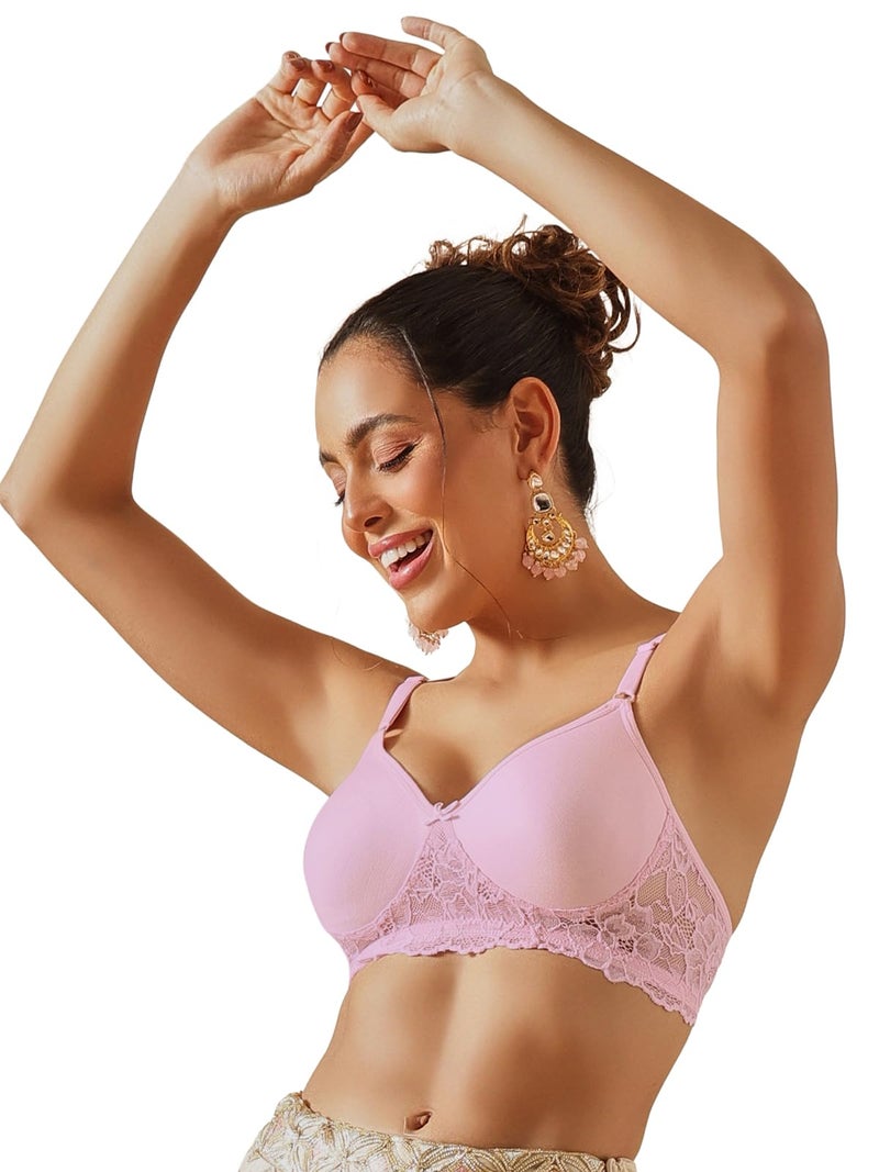 Clovia Women's Cotton Solid Non-Padded Full Cup Wire Free T-Shirt Bra (BR1280A22_38D_Pink) - Image 1